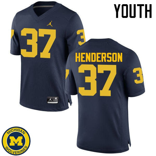 Youth Michigan Wolverines #37 Bobby Henderson Navy Official Game Jersey